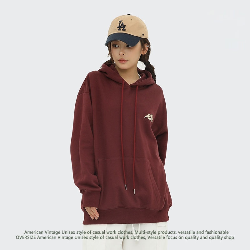 Plus Size Mountain Print Loose Hooded Sweatshirt