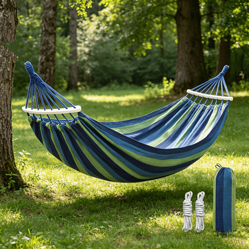 Upgraded Outdoor Hammock, Garden Camping Hammock, Portable Hammock with Carrying Bag, Suitable for Patio, Yard, Garden, Backyard, Porch, Travel Hammock. It Comes with Support Poles, Is Not Easy to Tip Over