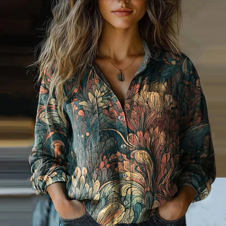 Women's Loose Casual Tie-dye Printed Long-sleeved Shirt