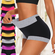 8-Pack Women's High-Waisted Boxer Briefs in 8 Vibrant Colors - Soft & Stretchy Blended Fabric Underwear with Tummy Control, Contrasting Edges, 95% Elastic Fiber, 180 Grams Per Square Meter Breathable