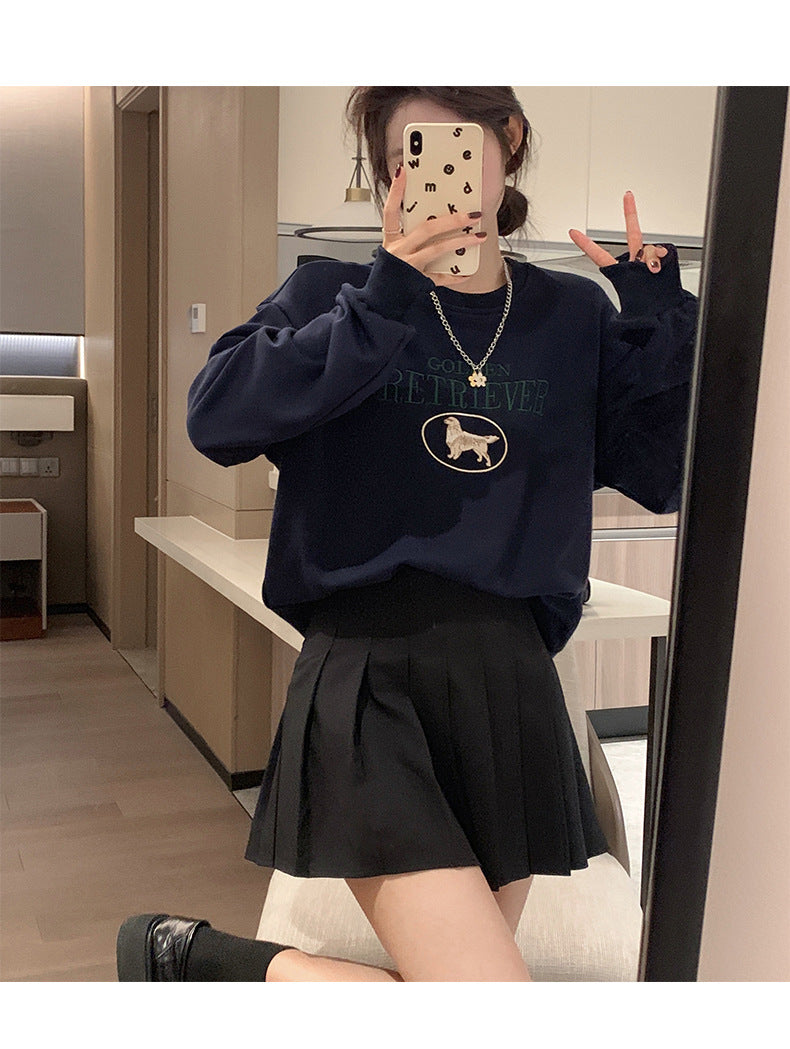 Cute Cartoon Embroidered Oversized Pullover Sweatshirt