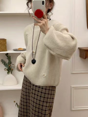 Loose and Lazy Style High-grade Korean Style Vintage Embroidered Flower Pullover Sweater