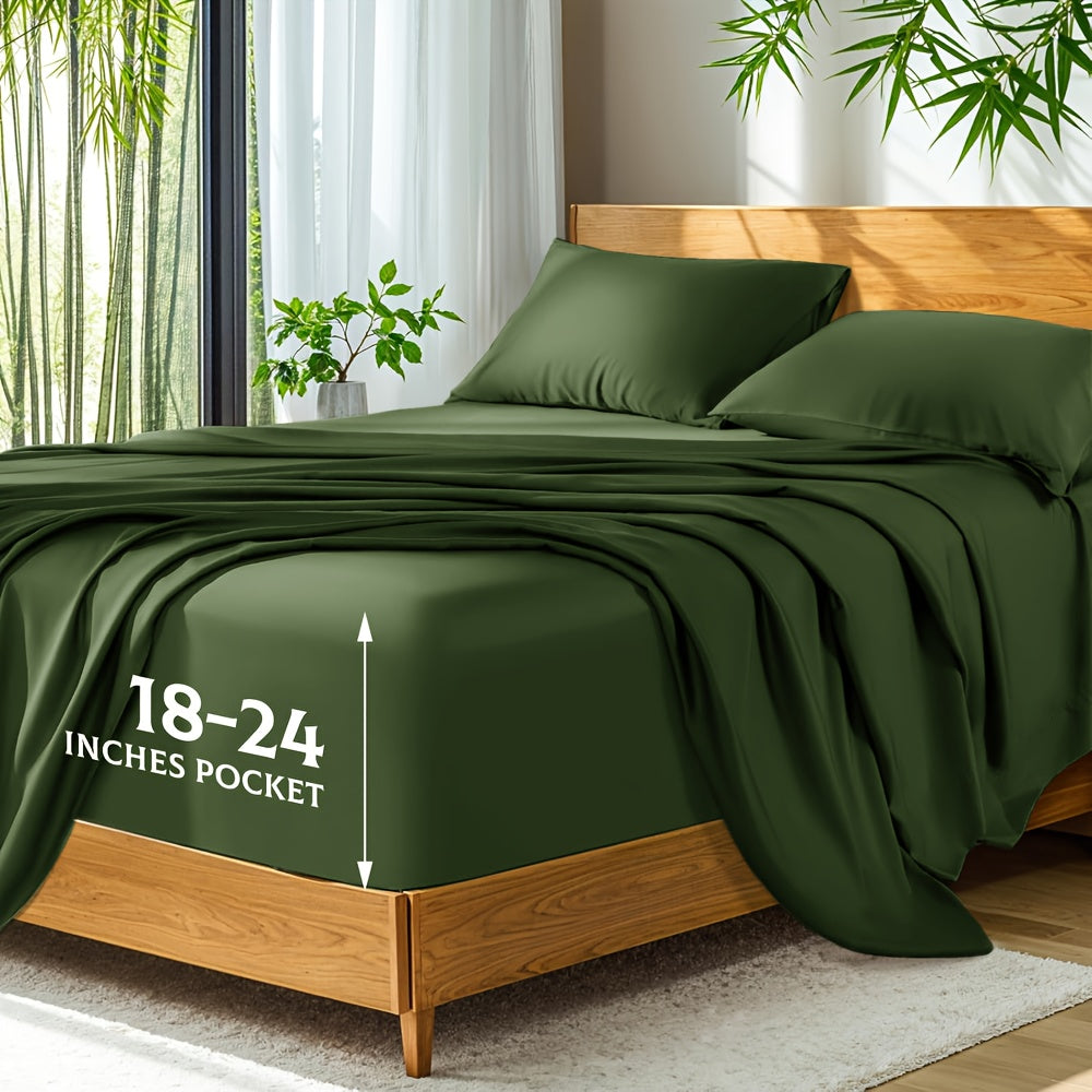 Queen Size Bamboo Sheets - Cooling Breathable Moisture-Wicking Bed Sheets with Deep Pockets, All-Season Luxury Bedding Set for Hot Sleepers