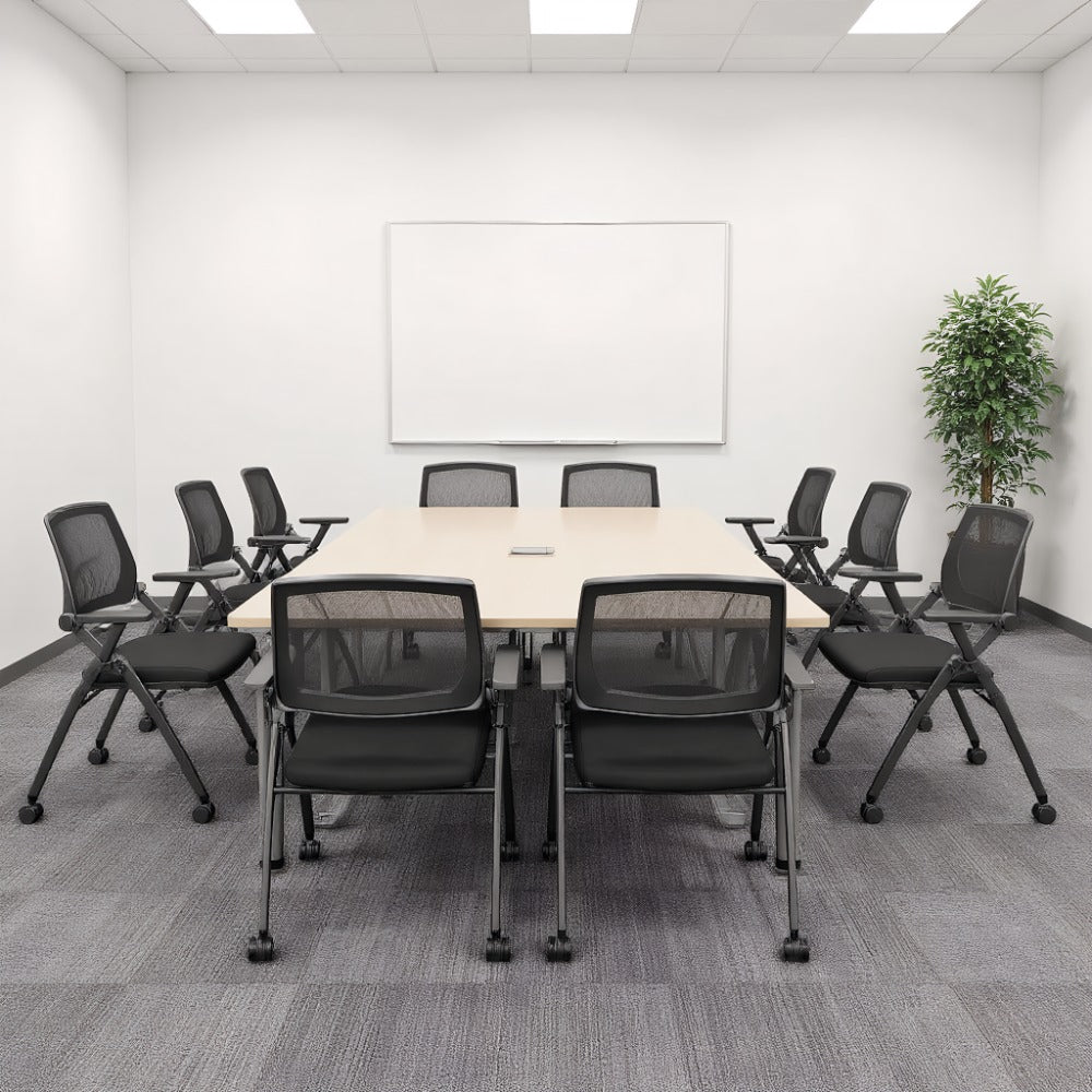 Set of 10 Stackable Folding Conference Room Chairs with Wheels