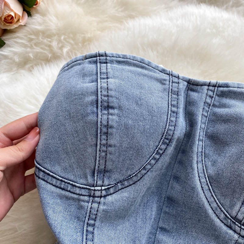 Women's High-Waist Denim Romper Casual Wide-Leg Jumpsuit