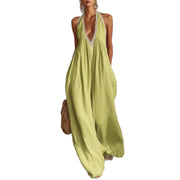 Casual Lace-Trimmed Loose Linen Jumpsuit