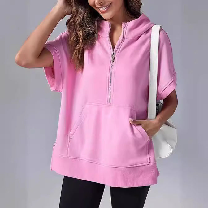 Women's Short-Sleeve Hooded Pullover Sweater
