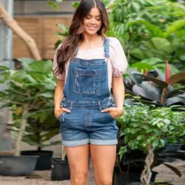 Denim High Waist Suspender Shorts Romper
