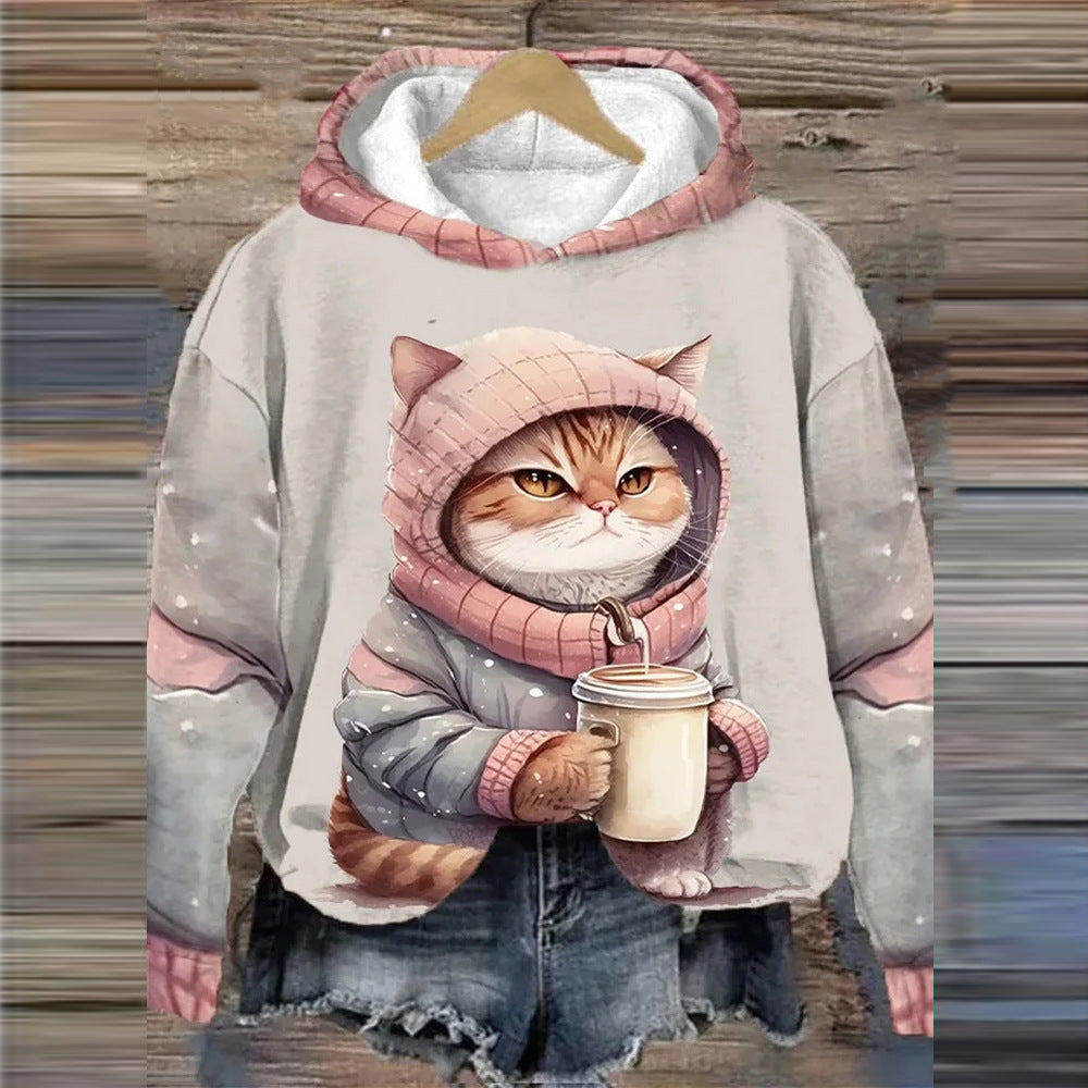 3D Printed Cat Casual Long Sleeve Hoodie Sweatshirt