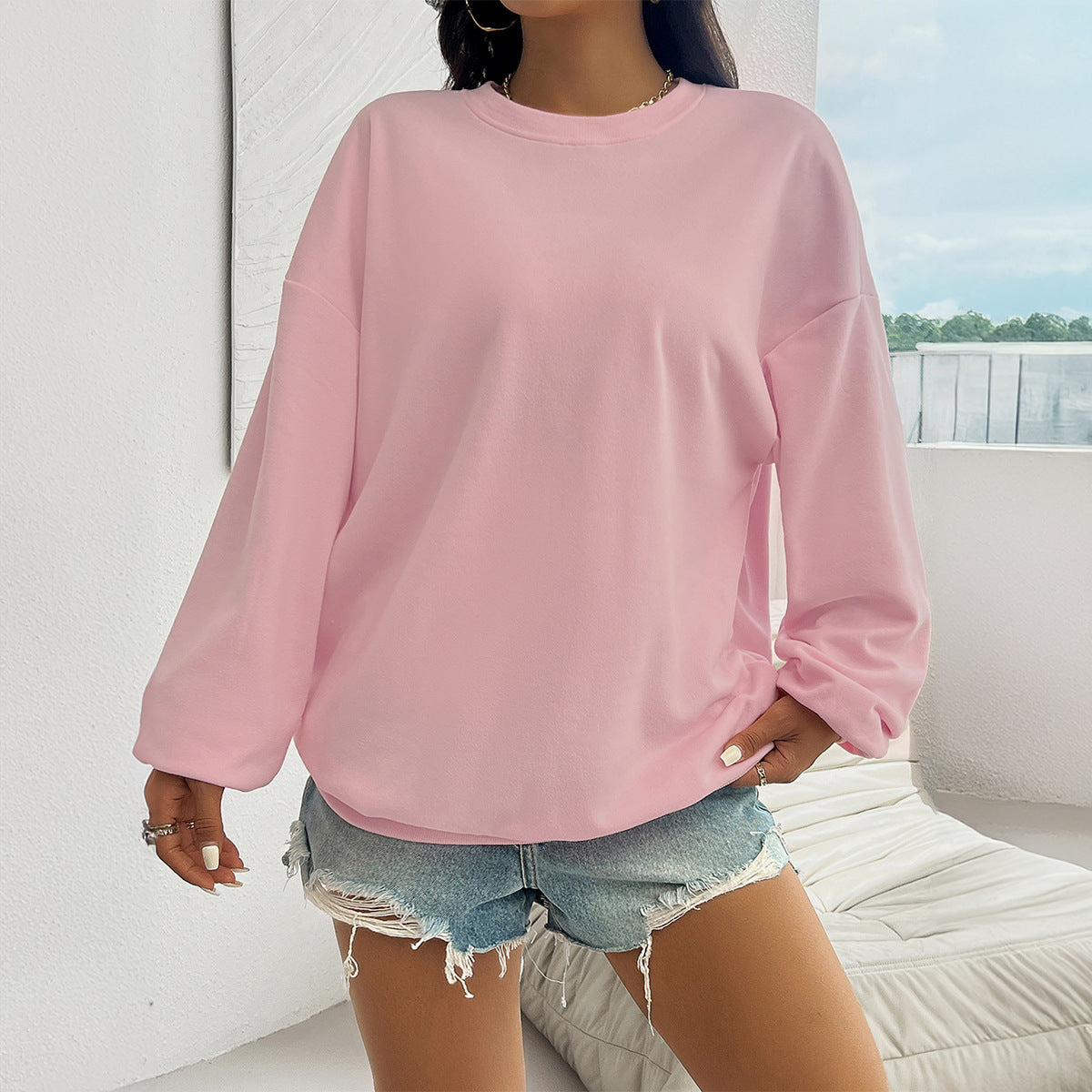 Cozy Pink Letter Print Long-Sleeve Casual Sweater