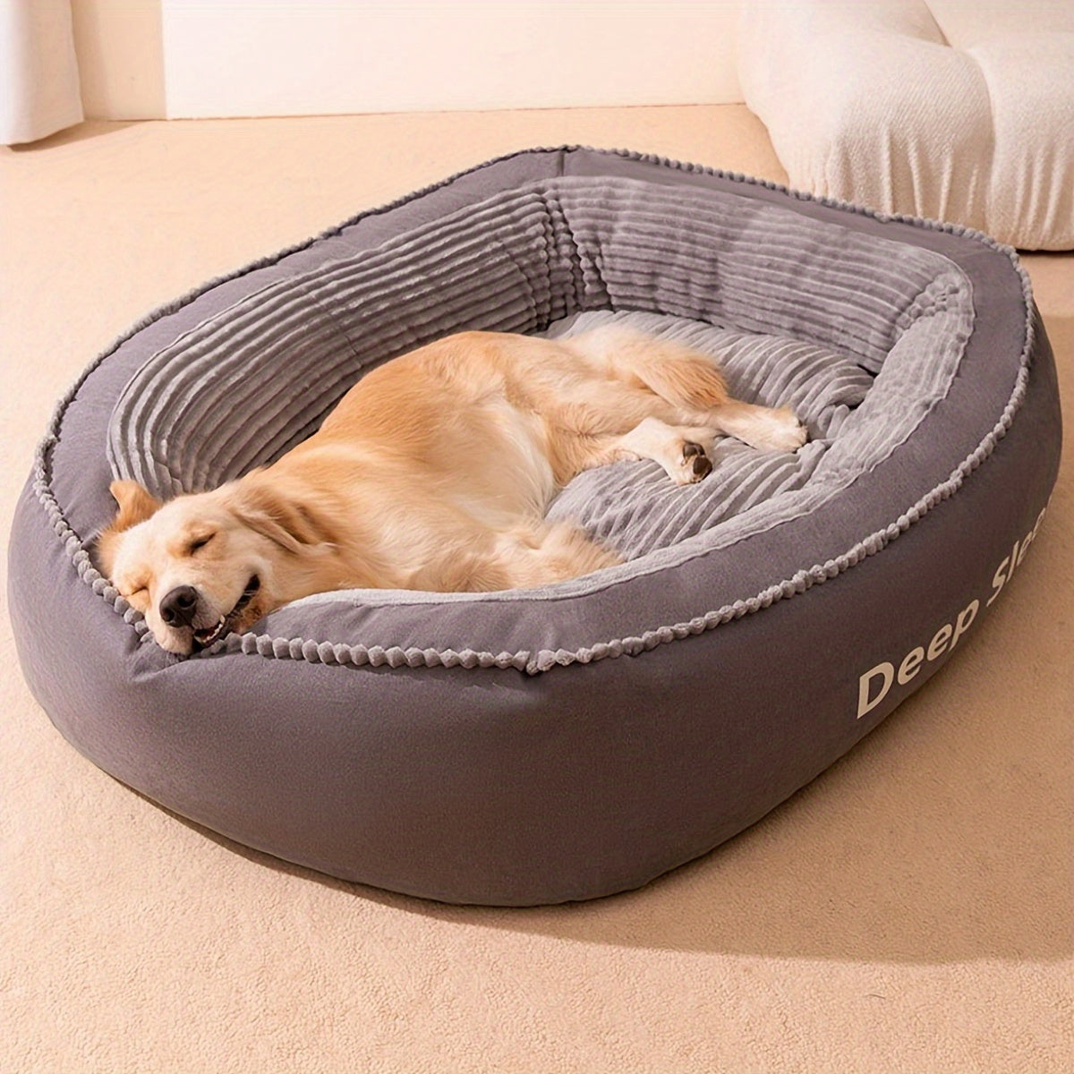 Extra-large Dog Bed, Polypropylene, Soft & Thickened, Warm & Durable, Deep Sleep Cushion, Washable, For Small, Medium, Large Dogs, Letter Print Design, Indoor Pet Furniture