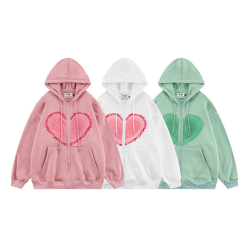 Cozy Unisex Love Foam Print Zip Hoodie