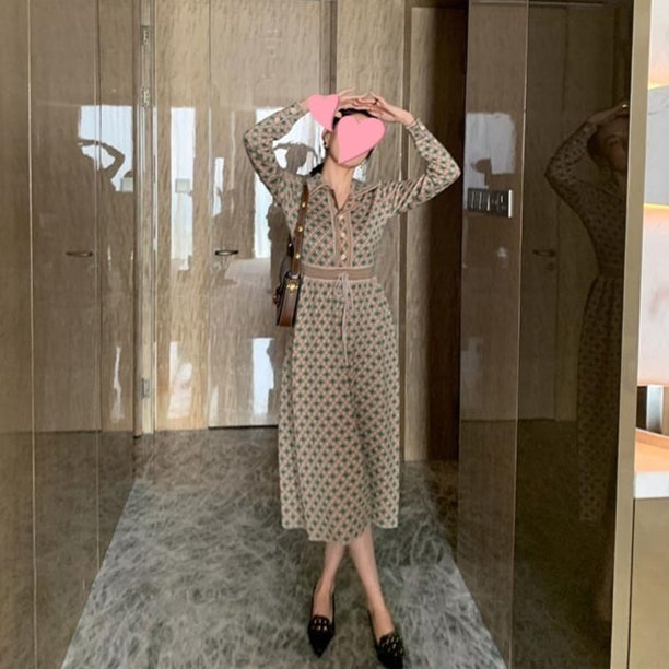 Chanel-style Knitted Womens Long-sleeve Bottoming Sweater Dress