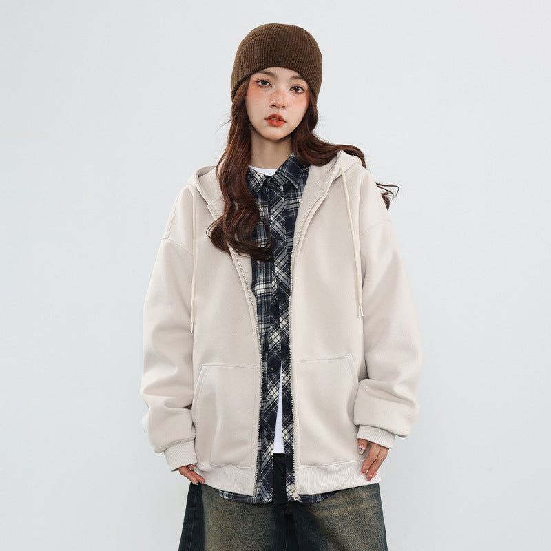 Casual Unisex Cotton Cardigan Pocket Hoodie Outerwear