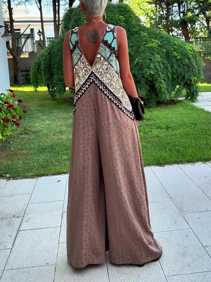 Ethnic Print Sleeveless Wide-Leg Jumpsuit