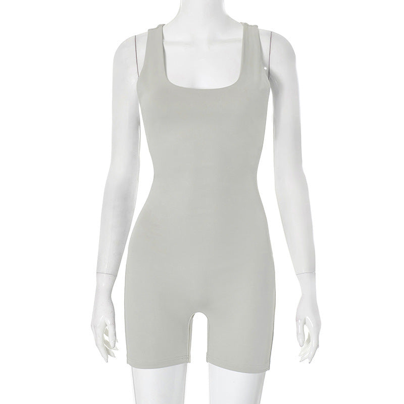 Minimalist Solid-Color Back-Tie Romper