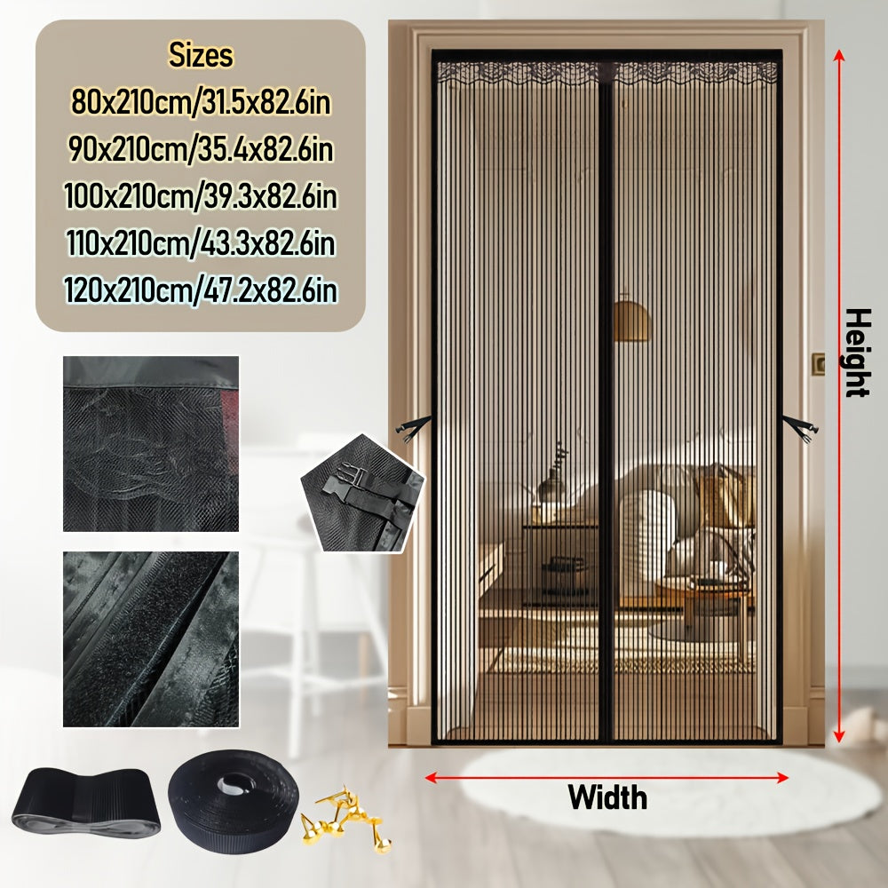 A Magnetic Mosquito-proof Door Curtain Made of Fine Mesh Material That Effectively Keeps Mosquitoes Away. It Features a Lace Design and Convenient Storage Straps, with a Magnetic Centre That Lets Pets