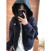 Retro Plaid Hoodie Korean Style Women Sweater