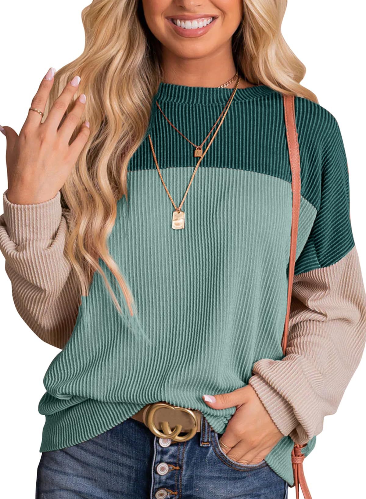 Chic Colorblock Long-Sleeve Loose Pullover Sweater