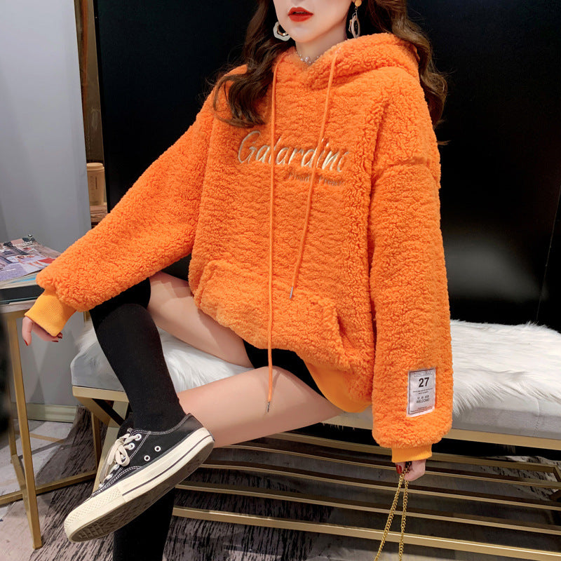 Women's Embroidered Fleece Lamb Wool Sweatshirt