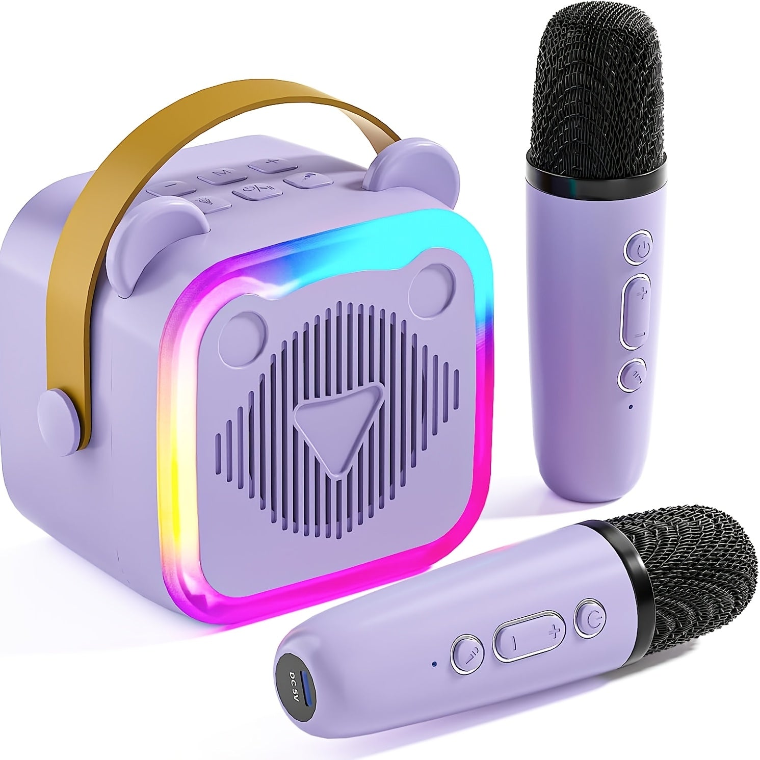 Mini Portable Cat Ear Karaoke Machine with Wireless Microphones and LED Lights