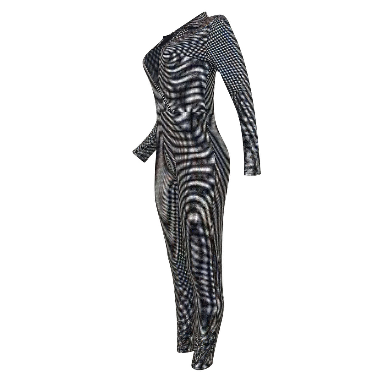 Women's Deep V-Neck Metallic Jumpsuit