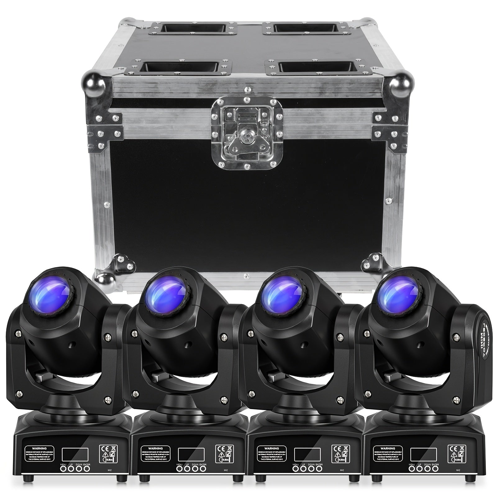4 pcs Moving Head LED DJ Party Light with Flight Case – RGBW, 8 Patterns, Sound‑Activated Spotlights