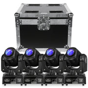 4 pcs Moving Head LED DJ Party Light with Flight Case – RGBW, 8 Patterns, Sound‑Activated Spotlights
