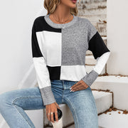 Women's Loose Square Contrast Color Long Sleeves Sweater