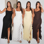 Sexy Lace-trimmed High-slit Strap Dress for Women