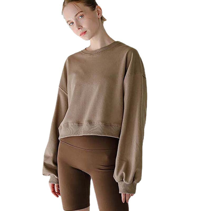 Women's Casual Long Sleeve Round Neck Cropped Sweater