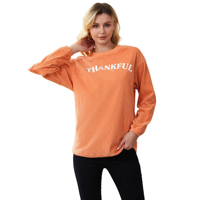 Women's Letter Print Casual Round Neck Pullover Sweater