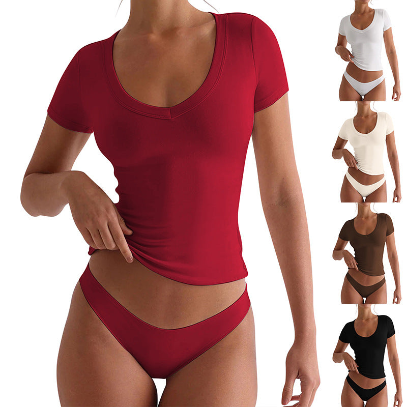 V‑Neck Short‑Sleeve Yoga Top – Breathable Stretch for Workouts