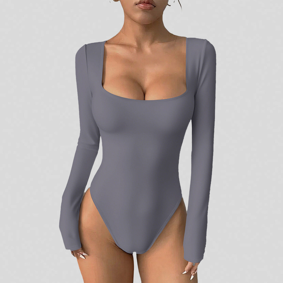 Women's Square Neck Long Sleeve Stretchy Yoga Bodysuit