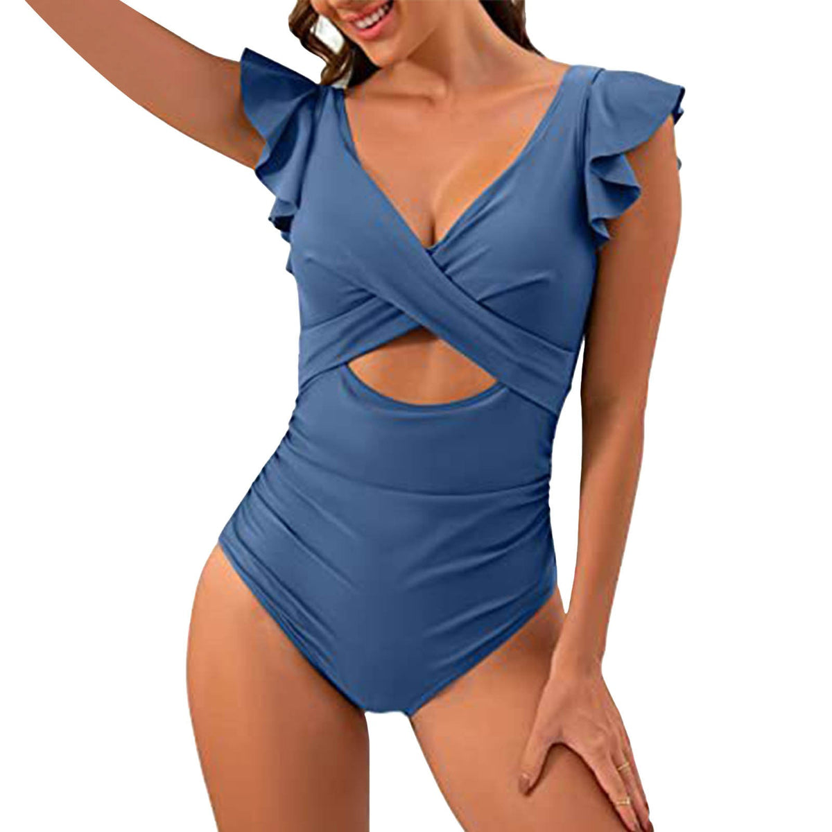 Color Block Flounce Tummy Control One-Piece Swimsuit