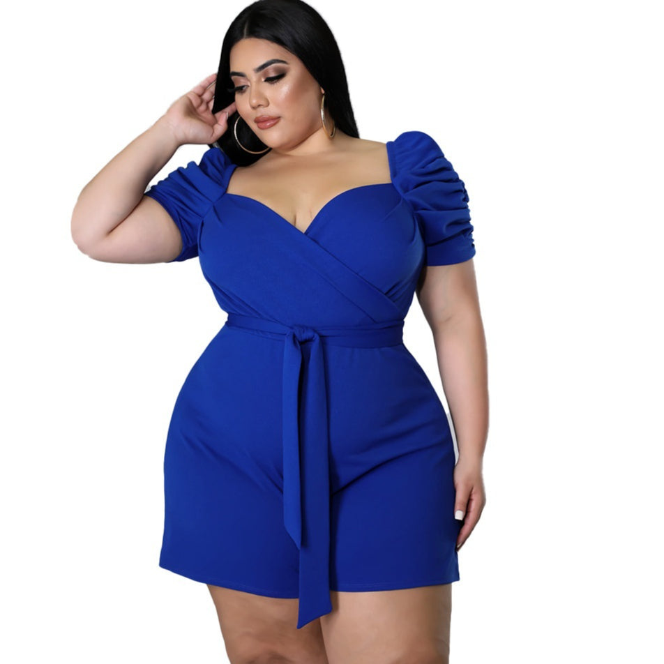 Plus Size Casual Belted Solid Jumpsuit