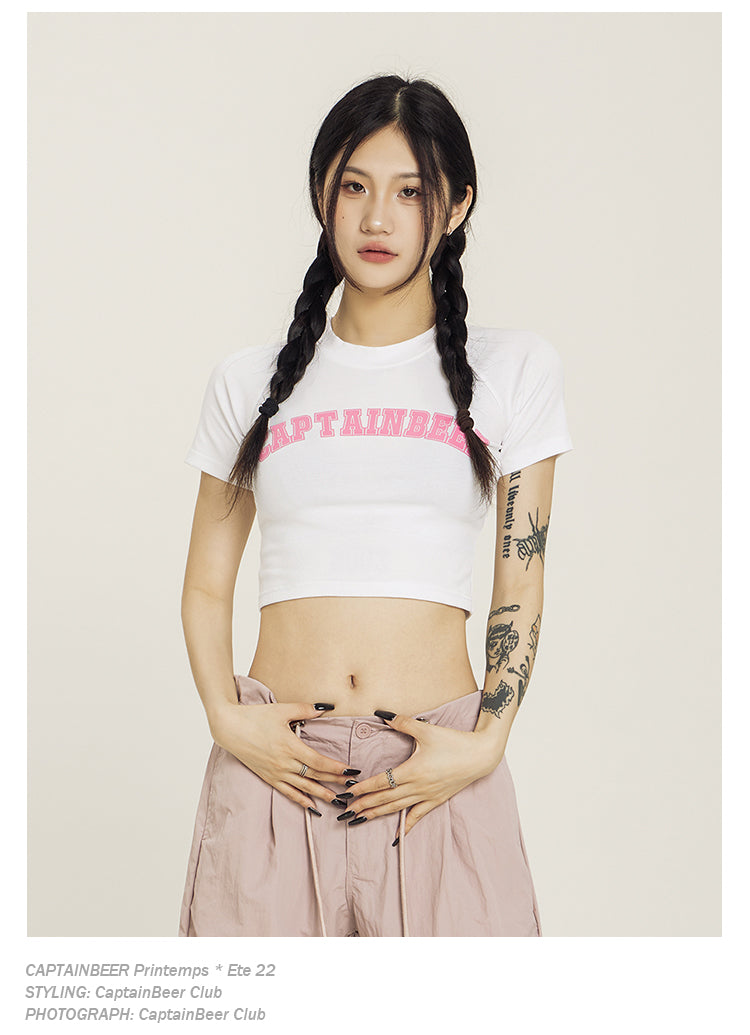 Retro American Crop Top Vintage Short Sleeve Summer Tee