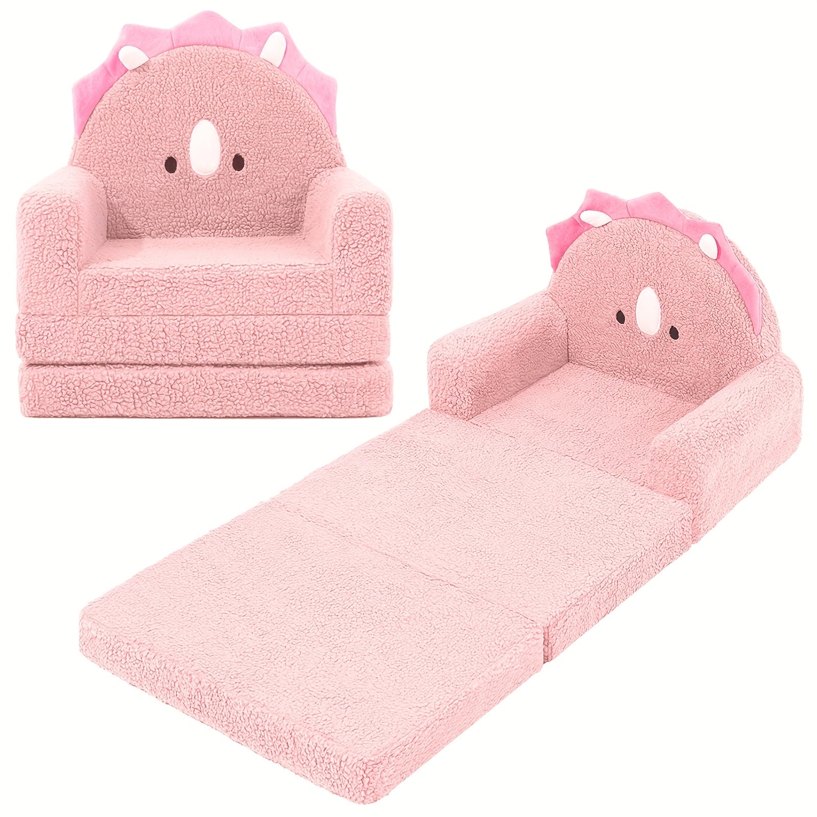 [2-in-1 Convertible Sofa] Kids Sofa 2-in-1 Convertible Kids Couch Fold Out Lounger Soft Sherpa Kids Chair High-Density Foam Sofa Cute Brown Bear Playroom Nursery Furniture for Boys Girls Room Decor