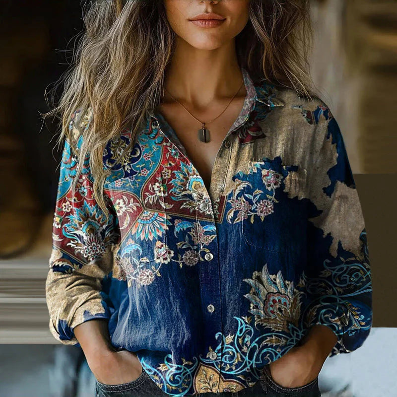 Women's Loose Casual Tie-dye Printed Long-sleeved Shirt