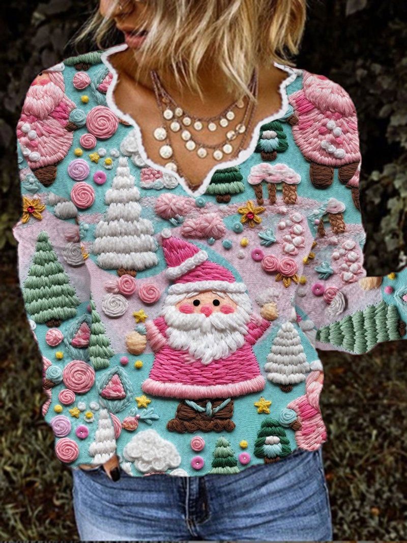 Wave Neckline 3D Printed Animal Pocket Pullover