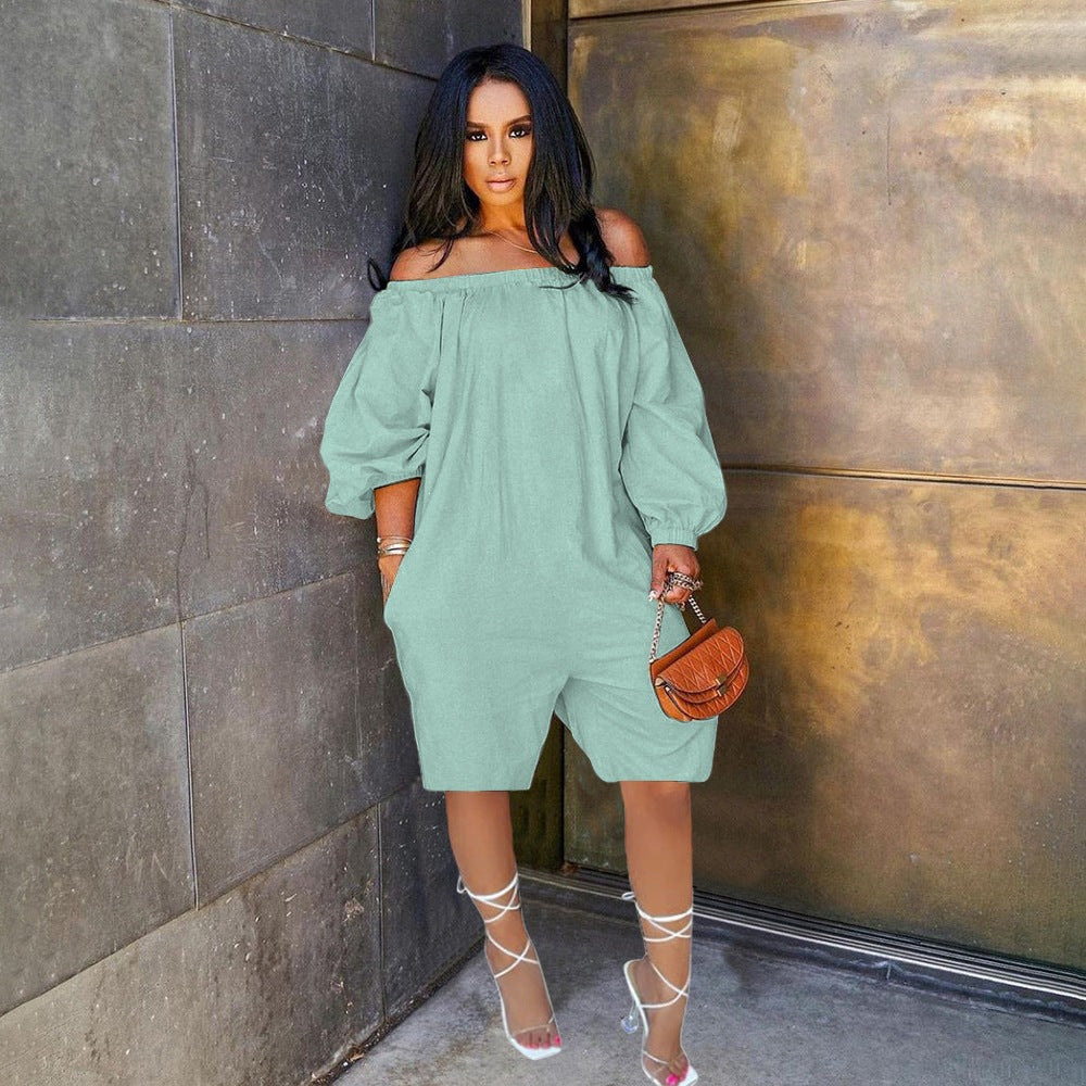 Off-shoulder Fashionable Loose-fitting Solid-color Jumpsuit