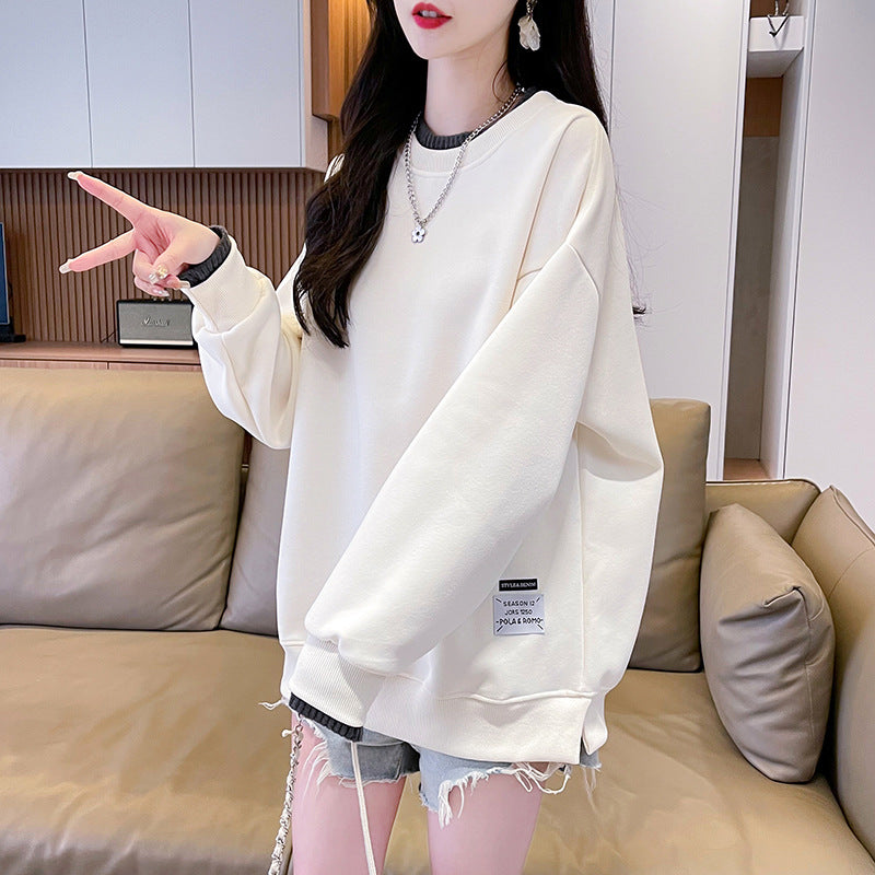 Cozy Fleece-Lined Fake Two-Piece Sweatshirt