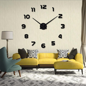 3D DIY Wall Clock Arabic Numerals Clock Frameless Mirror Surface Wall Sticker Home Decor for Living Room Bedroom Not Including Battery Suit for (1927 Inch Black)