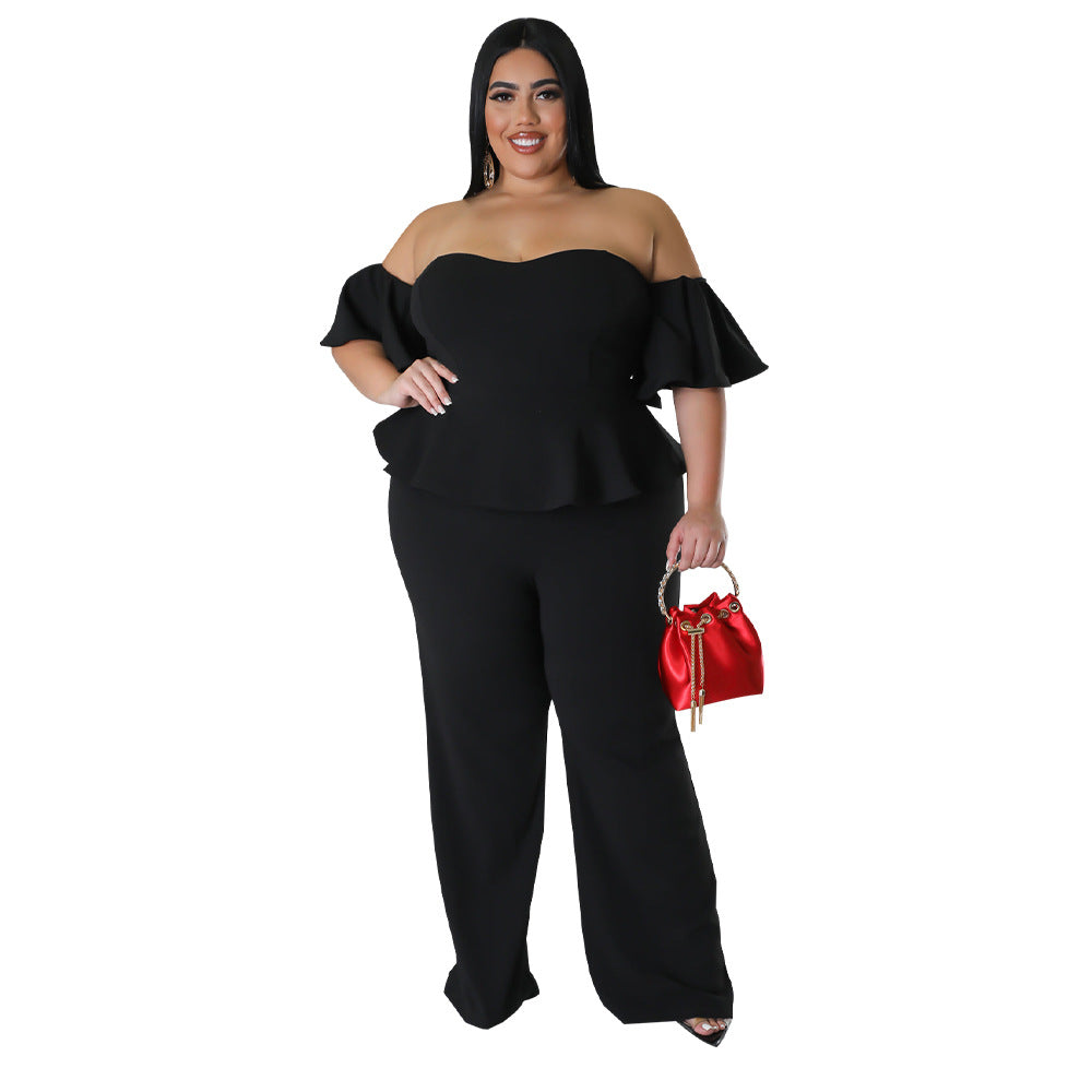 Off-Shoulder Stretch Wide-Leg Jumpsuit