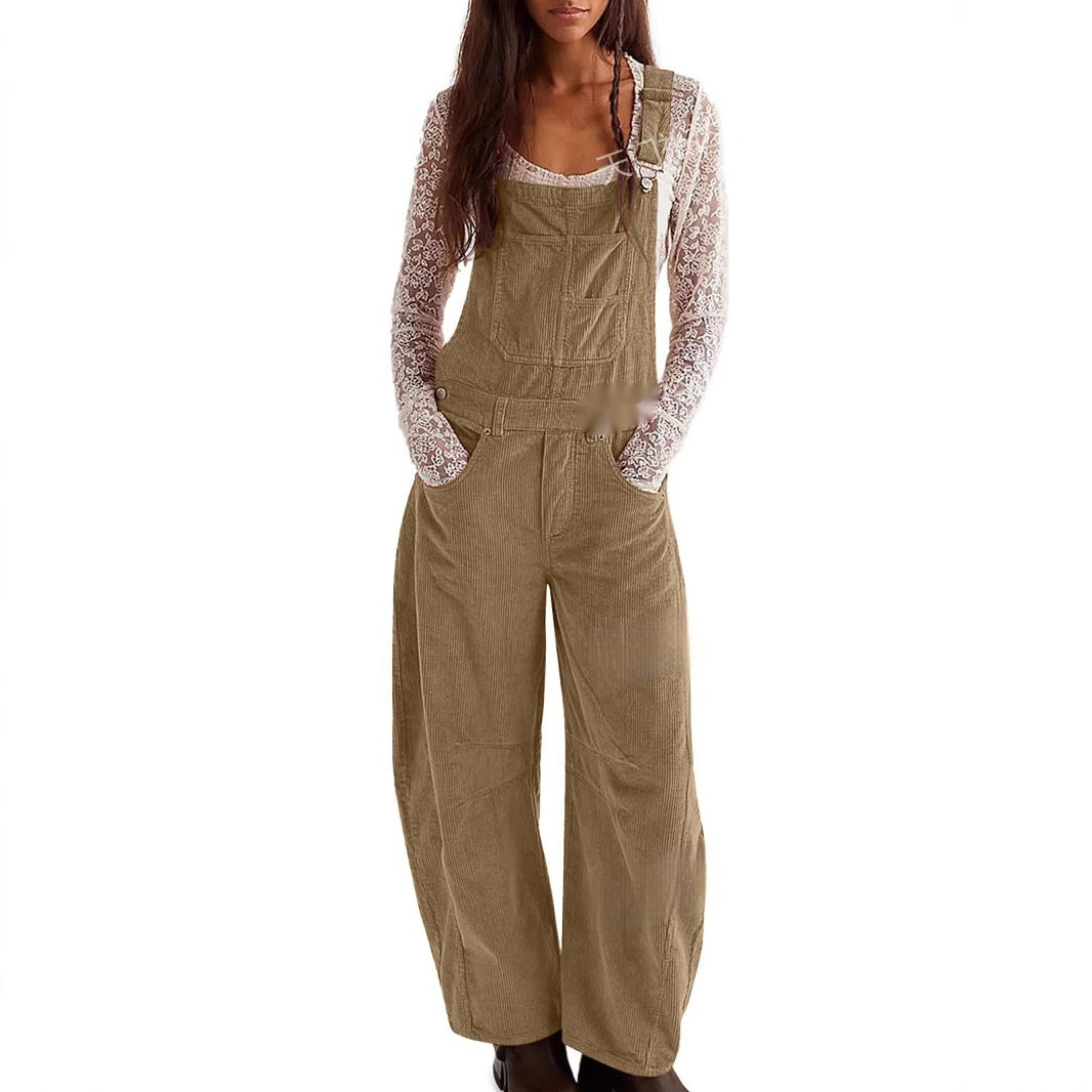 Chic Corduroy Wide-Leg Casual Overalls