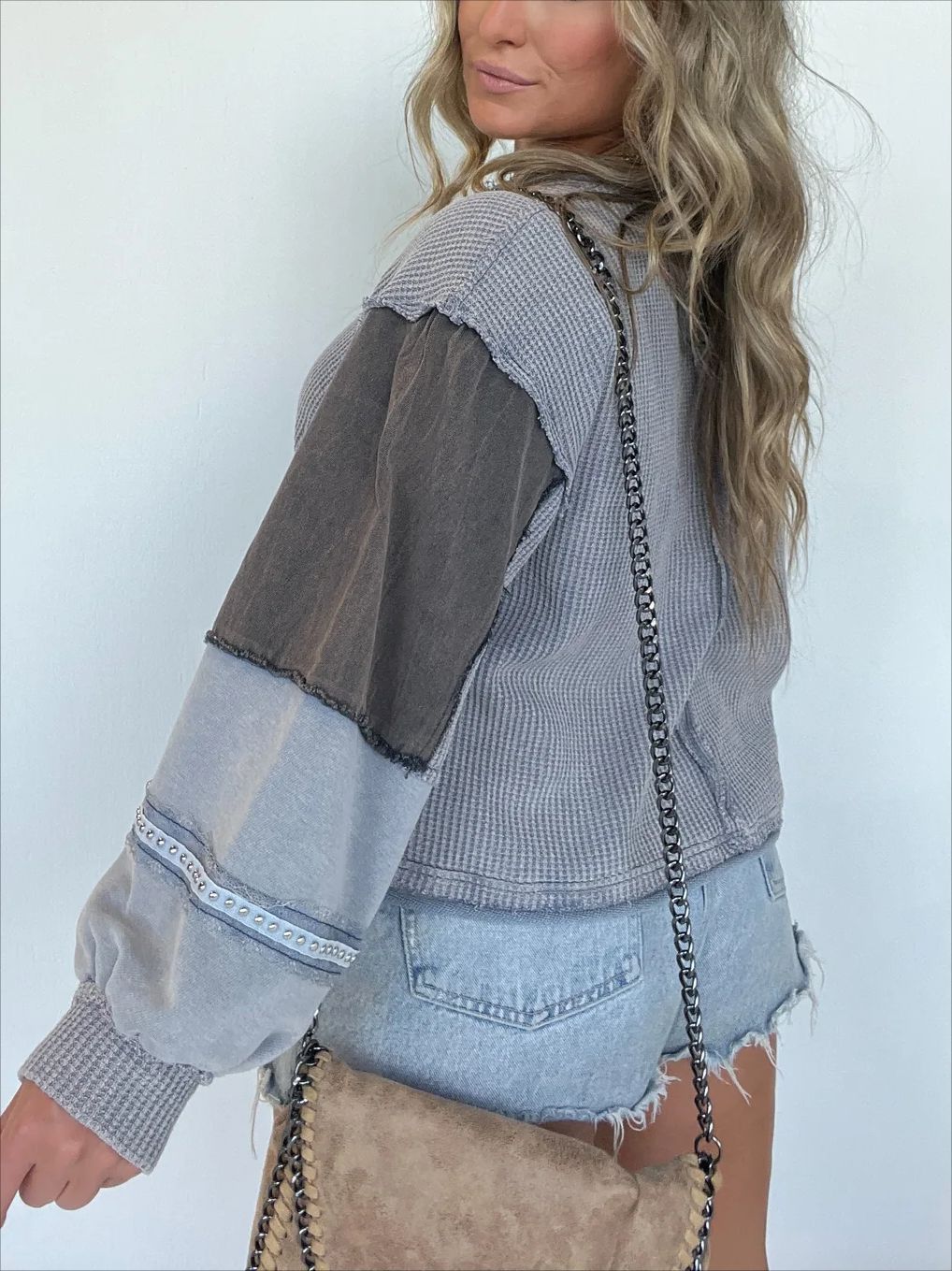 Women's Colorblock Denim Casual Pullover Sweater