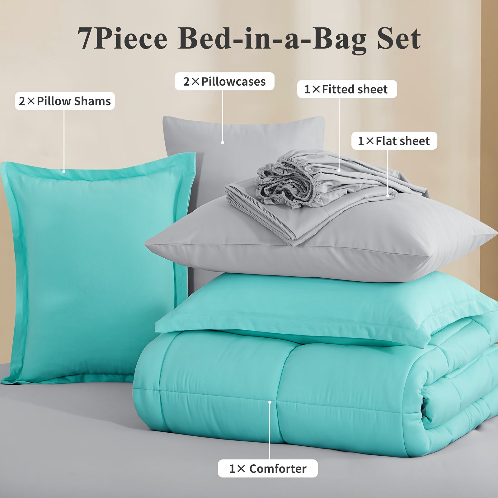 7pcs Ultra-Soft Bed In A Bag, Down Alternative Bedding Sets With All Season Quilted Comforter, Flat Sheet, Fitted Sheet, Pillowcases -Gifts For The Family And Friends