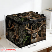 Autumn Deer and Tree Lidded Storage Bin with Zipper Closure – Large Capacity Flat Design
