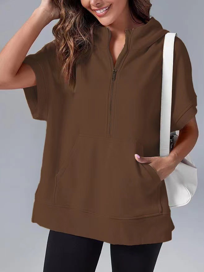 Women's Short-Sleeve Hooded Pullover Sweater