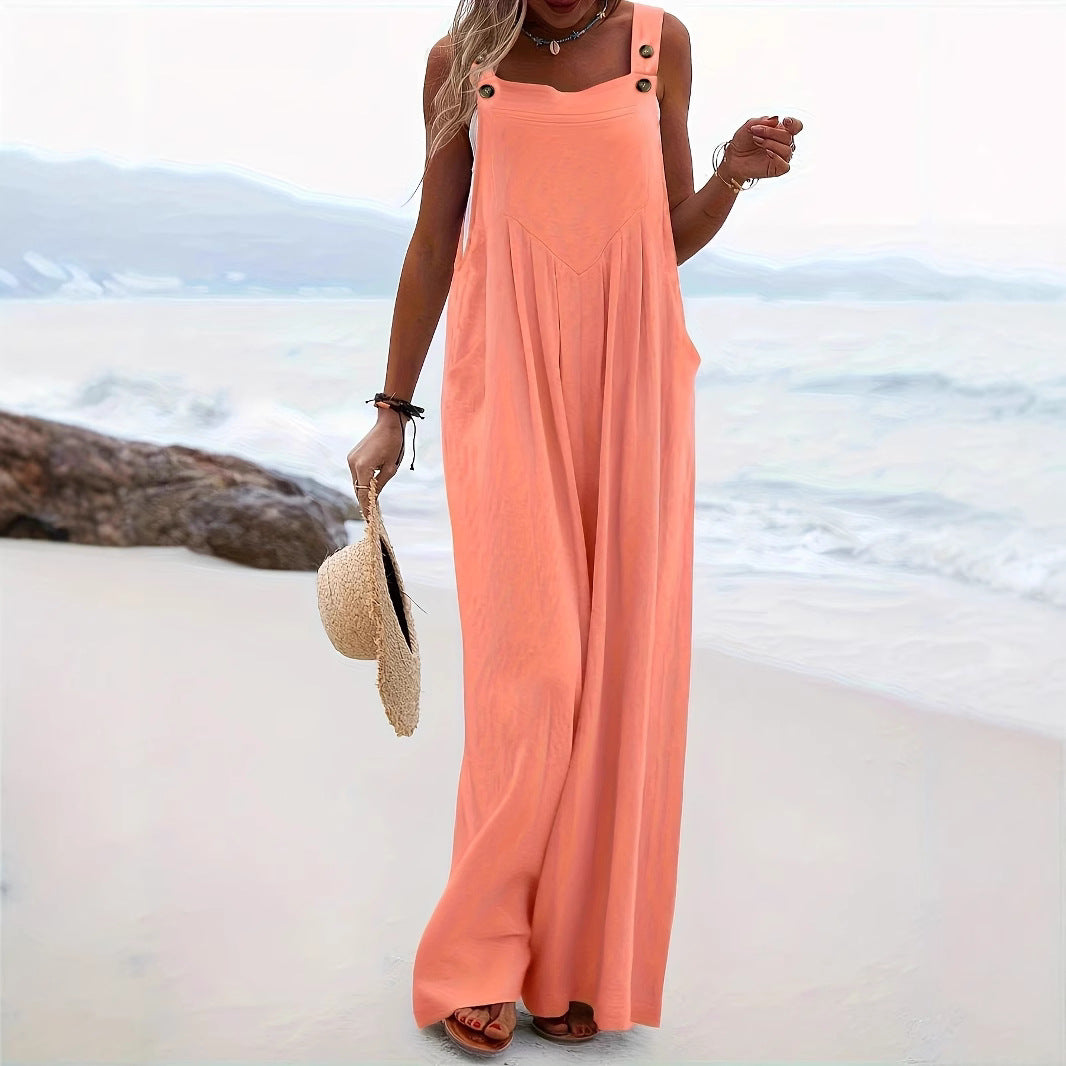 Casual Sleeveless Wide-Leg Bib Overalls Jumpsuit